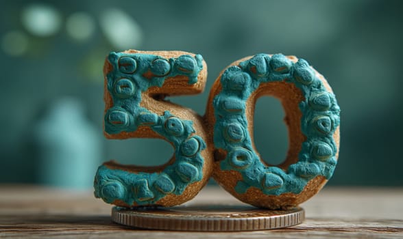 50 on an abstract color background. Selective soft focus.