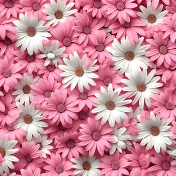 Patterns and banners backgrounds: Seamless texture of pink and white daisies. 3d rendering