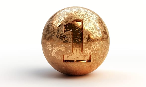 Golden ball with a number on a white background. Selective focus.
