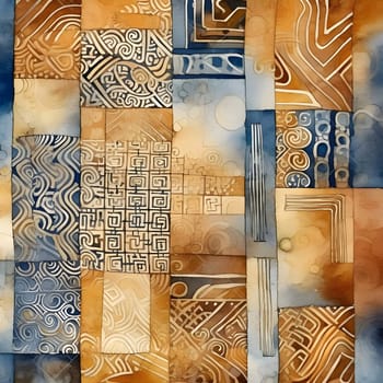 Patterns and banners backgrounds: watercolor abstract background with blue, orange, brown and yellow elements