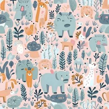 Patterns and banners backgrounds: Seamless pattern with cute animals and plants. Vector illustration.