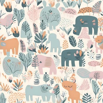 Patterns and banners backgrounds: Seamless pattern with cute animals and plants. Vector illustration.