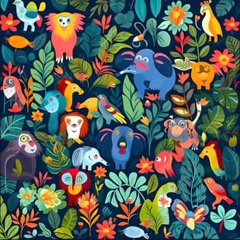 Patterns and banners backgrounds: Seamless pattern with cute cartoon animals and plants. Vector illustration.