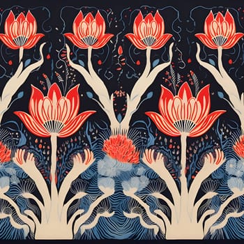 Patterns and banners backgrounds: Seamless pattern with red lotus flowers. Vector illustration.