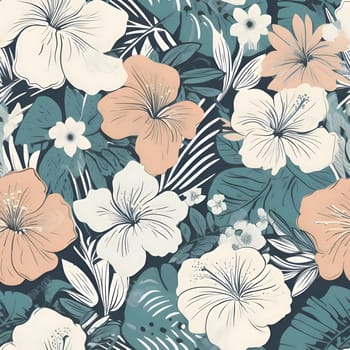 Patterns and banners backgrounds: Seamless pattern with hibiscus flowers and palm leaves