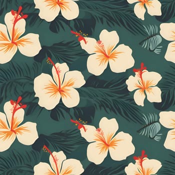 Patterns and banners backgrounds: Seamless pattern with hibiscus flowers and palm leaves