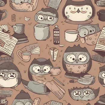Patterns and banners backgrounds: Seamless pattern with cute cartoon owls. Vector illustration.