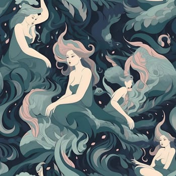 Patterns and banners backgrounds: Seamless pattern with beautiful mermaids. Vector illustration.