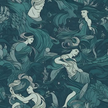 Patterns and banners backgrounds: Seamless pattern with mermaids and waves. Vector illustration.