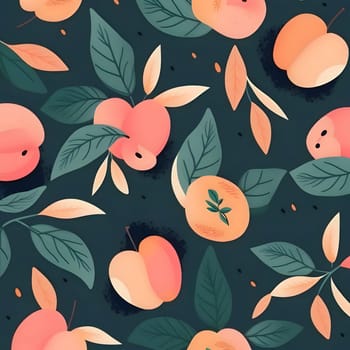 Patterns and banners backgrounds: Seamless pattern with peaches and leaves. Vector illustration.