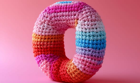 Knitted colored letter O on an abstract background. Selective focus.