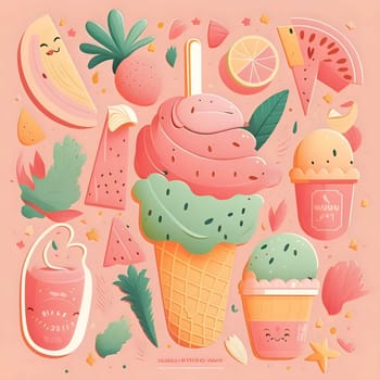 Patterns and banners backgrounds: Colorful ice cream vector illustration in cartoon style. Cute summer food.