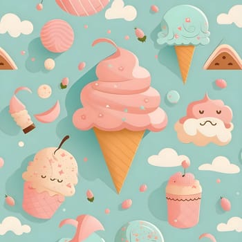 Patterns and banners backgrounds: Seamless pattern with ice cream and clouds. Vector illustration.