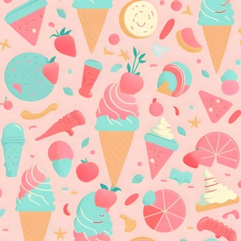 Patterns and banners backgrounds: Seamless pattern with ice cream and fruit. Vector illustration.