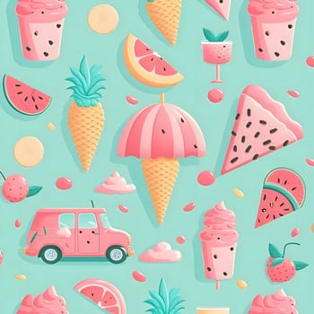 Patterns and banners backgrounds: Seamless pattern with ice cream, watermelon, pineapple, watermelon and ice cream truck.