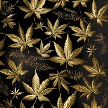 Patterns and banners backgrounds: Seamless pattern with golden cannabis leaves on black background. Vector illustration.