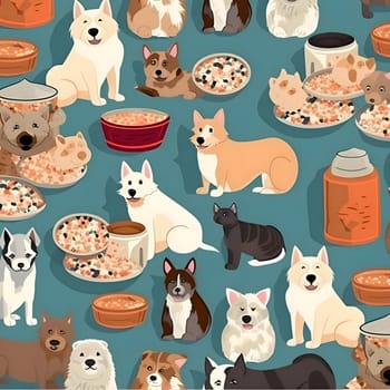 Patterns and banners backgrounds: Seamless pattern with cartoon dogs and food. Vector illustration.
