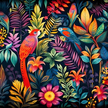 Patterns and banners backgrounds: Seamless pattern with tropical birds and flowers. Vector illustration.