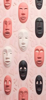 Patterns and banners backgrounds: 3d rendering of a group of masks on a pink background.