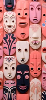 Patterns and banners backgrounds: 3d illustration of a set of masks of different colors on a pink background