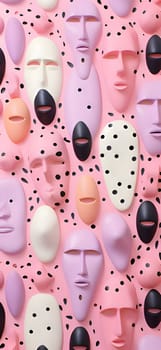 Patterns and banners backgrounds: 3d rendering of a group of masks with different emotions on a pink background