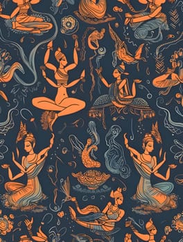 Patterns and banners backgrounds: Seamless pattern with mermaids. Hand drawn vector illustration.
