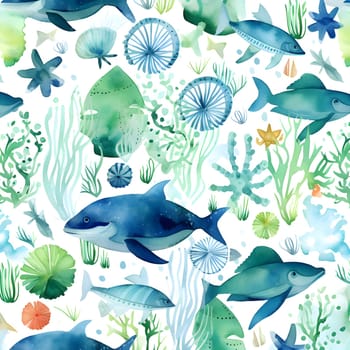 Patterns and banners backgrounds: Seamless pattern with underwater animals and corals. Vector illustration.
