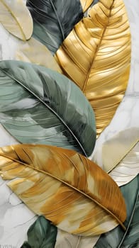 Patterns and banners backgrounds: Gold and silver tropical leavesle background. 3d illustration.