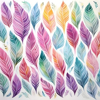 Patterns and banners backgrounds: Seamless background with colorful feathers. Vector illustration in watercolor style