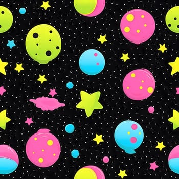 Patterns and banners backgrounds: Seamless pattern with planets and stars on black background. Vector illustration.