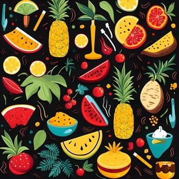 Patterns and banners backgrounds: Seamless pattern with tropical fruits and berries. Vector illustration.