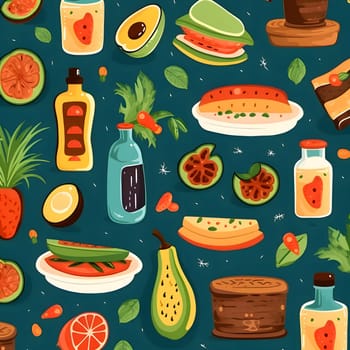 Patterns and banners backgrounds: Seamless pattern with food and drinks. Vector illustration in cartoon style.