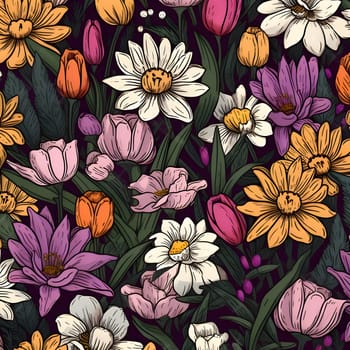 Patterns and banners backgrounds: Seamless pattern with spring flowers. Hand drawn vector illustration.