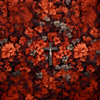 Patterns and banners backgrounds: 3d rendering of a red background with a cross surrounded by flowers