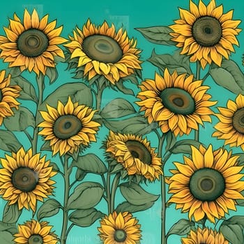 Patterns and banners backgrounds: Seamless pattern with sunflowers. Hand drawn vector illustration