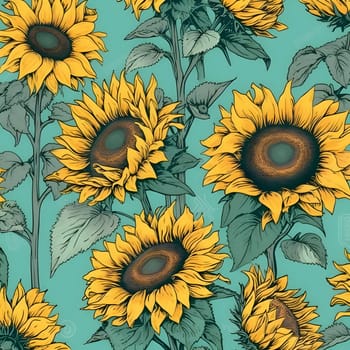 Patterns and banners backgrounds: Seamless pattern with sunflowers on a blue background.