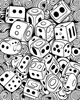 Patterns and banners backgrounds: Dice hand drawn doodle seamless pattern for prints, designs and coloring books. Vector illustration