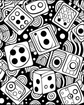 Patterns and banners backgrounds: Black and white seamless pattern with dice. Vector background for coloring book.