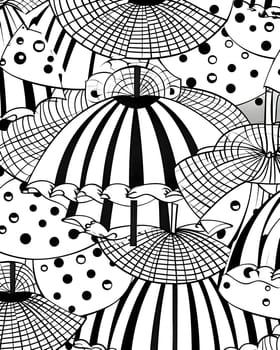 Patterns and banners backgrounds: Seamless pattern with umbrellas. Black and white background