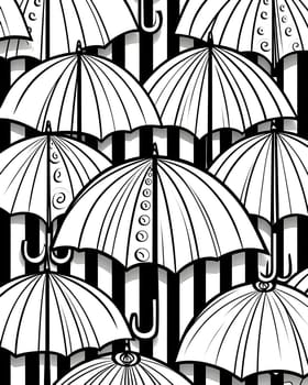 Patterns and banners backgrounds: Black and white seamless pattern with umbrellas. Vector illustration.