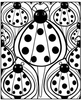 Patterns and banners backgrounds: Black and white pattern with ladybugs. Vector illustration for coloring book.