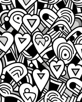 Patterns and banners backgrounds: Black and white doodle hearts seamless pattern. Vector illustration.