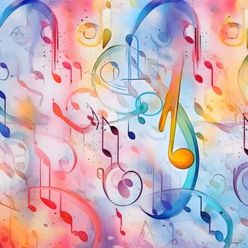 Patterns and banners backgrounds: Seamless music background with musical notes. Watercolor illustration.
