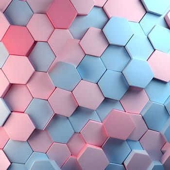 Patterns and banners backgrounds: 3d rendering of abstract hexagon background in pink and blue colors