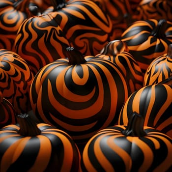 Patterns and banners backgrounds: Halloween pumpkins background with orange and black stripes. 3d render