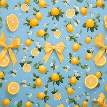 Patterns and banners backgrounds: Seamless pattern with lemons and flowers on blue background.