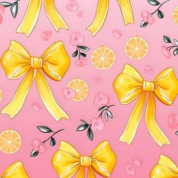Patterns and banners backgrounds: Seamless pattern with yellow bows and fruits. Vector illustration.