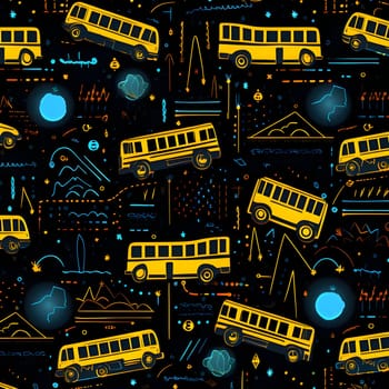 Patterns and banners backgrounds: Seamless pattern with school bus, moon and other elements.
