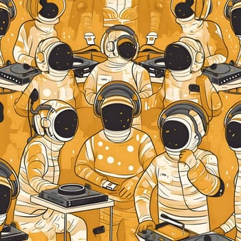 Patterns and banners backgrounds: Seamless pattern with astronauts in spacesuit and headphones. Vector illustration
