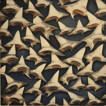 Patterns and banners backgrounds: Seamless pattern of sharks. 3D rendering. Computer digital drawing.